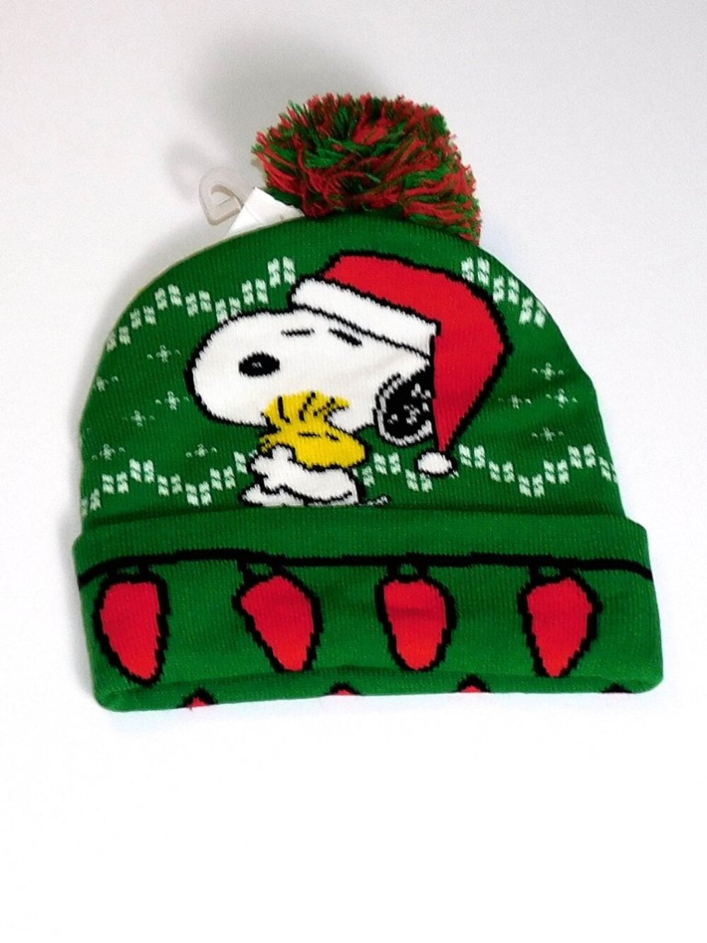Peanuts Snoopy Woodstock Beanie Cuffed Winter Hat Christmas Santa Lights New
